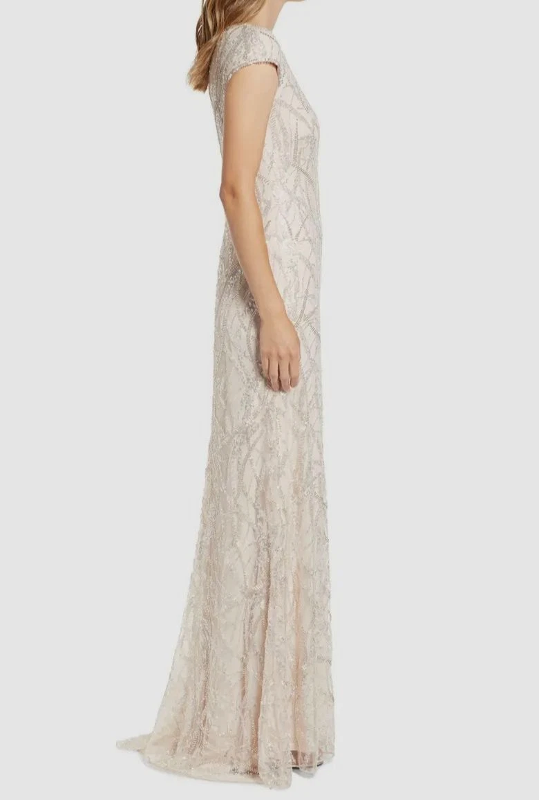 729 Tadashi Shoji Womens Pink Beaded Cap Sleeve Gown Dress 10 eBay