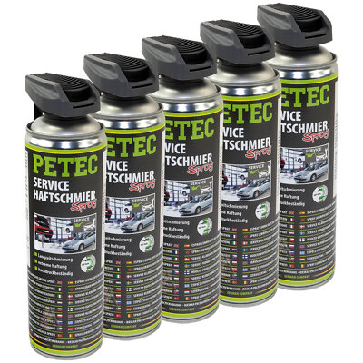 5x 500 ML PETEC 71550 SERVICE- HAFTSCHMIER- SPRAY TRANSPARENT