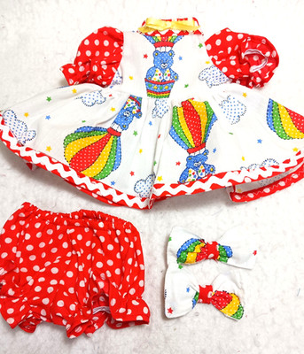My Child -- Bears & hot air balloons dress, hair bows, dots panties