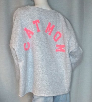 Oversized CATMOM CAT MOM MUM Sweat Shirt Grau melange Bubblegum 38,40,42,44 Neu