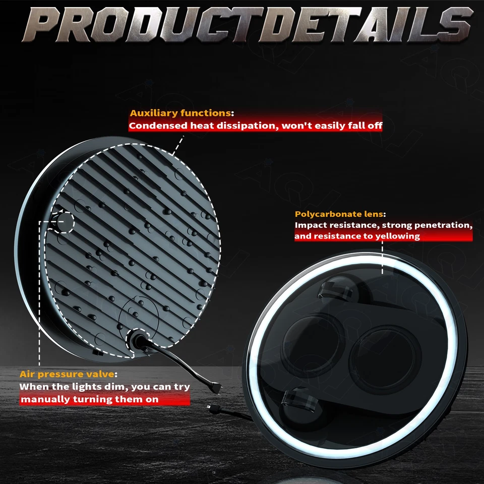 Pair For Chevrolet Chevy II 1964-1967 7" Round LED Headlights Hi/Lo Beam DRL - Изображение 3 из 4