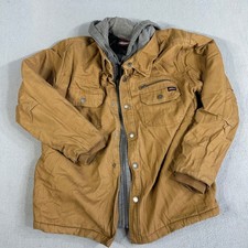 Genuine Dickies Mens L Duck Canvas Hooded Work Jacket Brown Quilted Lined