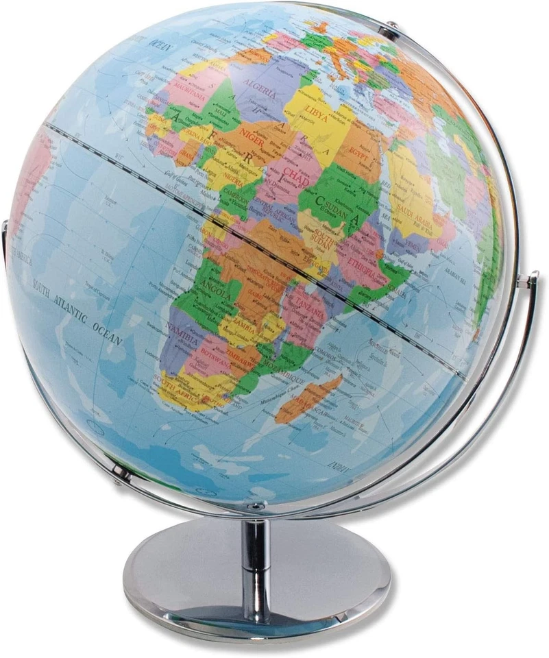 12-дюймовый глобус Advantus 30502 с голубыми океанами, серебристое металлическое настольное основание - Изображение 2 из 2