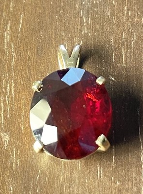 10K massives Gold 9,92 Ct. natürlicher Spessartit Granat Halskette Anhänger!  3,7 Gramm