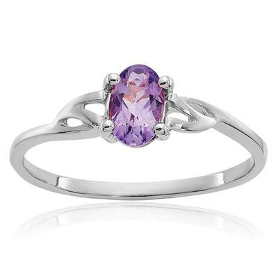 10K Solid White Gold 0.42 ct Purple Amethyst Solitaire Ring Oval Cut, Natural,