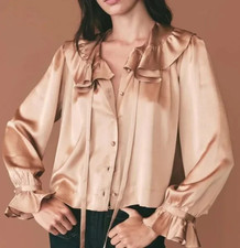 Doen Solange Top Beechwood S 6 Women's Party Long Sleeve Silk Blouse NEW 45658