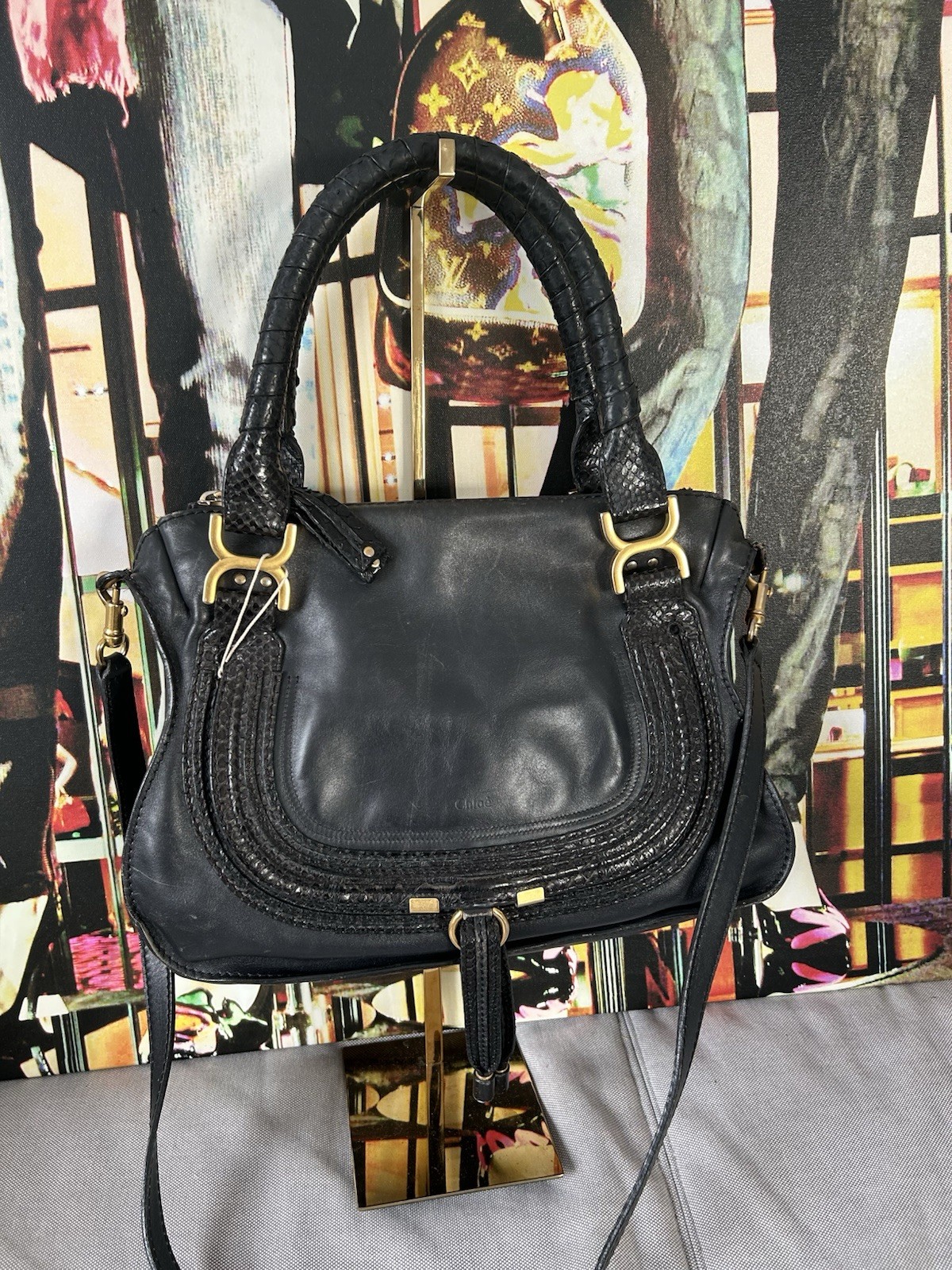 Chloé Marcie Medium - Black with Python Leather - Rare Finish image 2