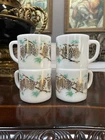 Vintage Federal Glass white milk glass stacking coffee mugs set of 4 MCM