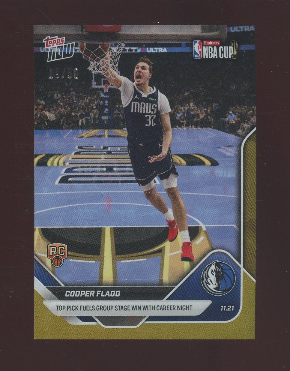 2025-26 Topps Now NBA Career Night #60 Cooper Flagg RC Rookie GOLD 19/50