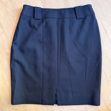 Escada Vintage Navy Blue Virgin Wool Blend Pencil Skirt Side Zip Size 34