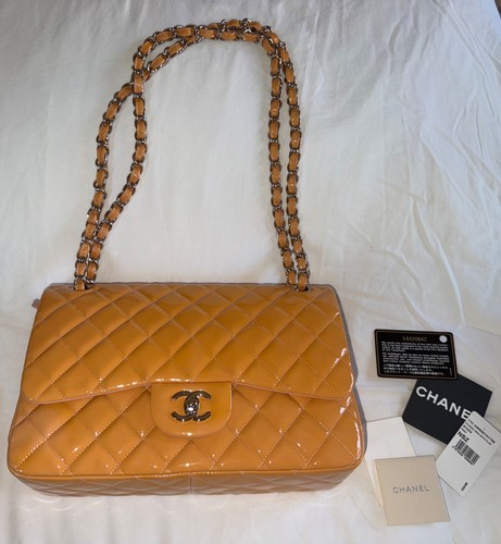 CHANEL NWT FULL SETClassic Jumbo Double Flap Bag VINTAGE Brn Orange yellow $12k