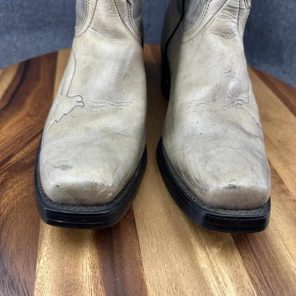 复古牧马人 5622 男式 8.5D 灰色鹰火鸟皮革牛仔西部靴 — 第 4/4 张图片