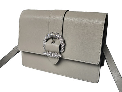 Jimmy Choo Cheri XB/M Crossbody Handbag Taupe Gray Leather Jeweled