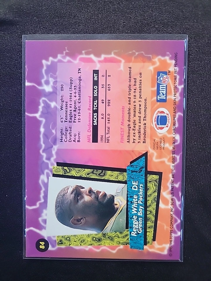 1995 Topps Finest - Reggie White #84  - Image 2 of 4