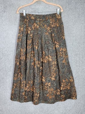 Vintage Erfo Special Line Wool Maxi Skirt Womens Size 40 Brown Green Autumn Leaf