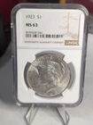 1923 $1 Peace Dollar Ngc Ms63 Beautiful