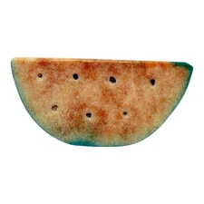 Vintage 70s Alabaster Watermelon Slice Paperweight Hand Carved Stone Fruit Decor