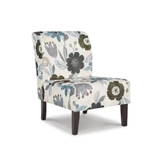 Triptis Floral Armless Accent Chair, White, Blue & Gray