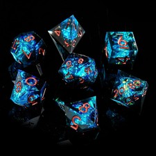 FugaCity DND Dice SetLiquid Core Handmade Sharp Edge 7 Piece Resin Dice-Dunge...