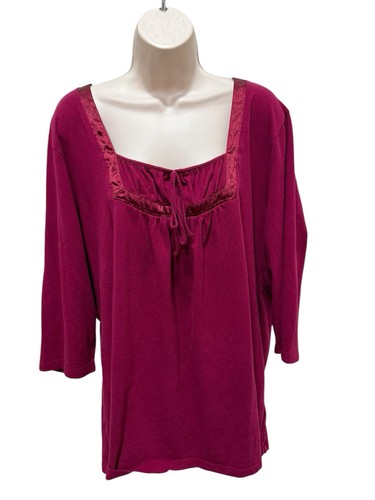 jms (Just My Size) Womens 4X Purple Blouse Square String Tie Neck 3/4 Sleeve - 第 1/5 張圖片