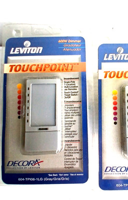 Two (2) Leviton 604-TPI06-1LG Touch Point Dimmers 600 Watt Light Gray