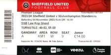 Sheffield United v Wolverhampton Wanderers 04/11/23 Ticket Premier League