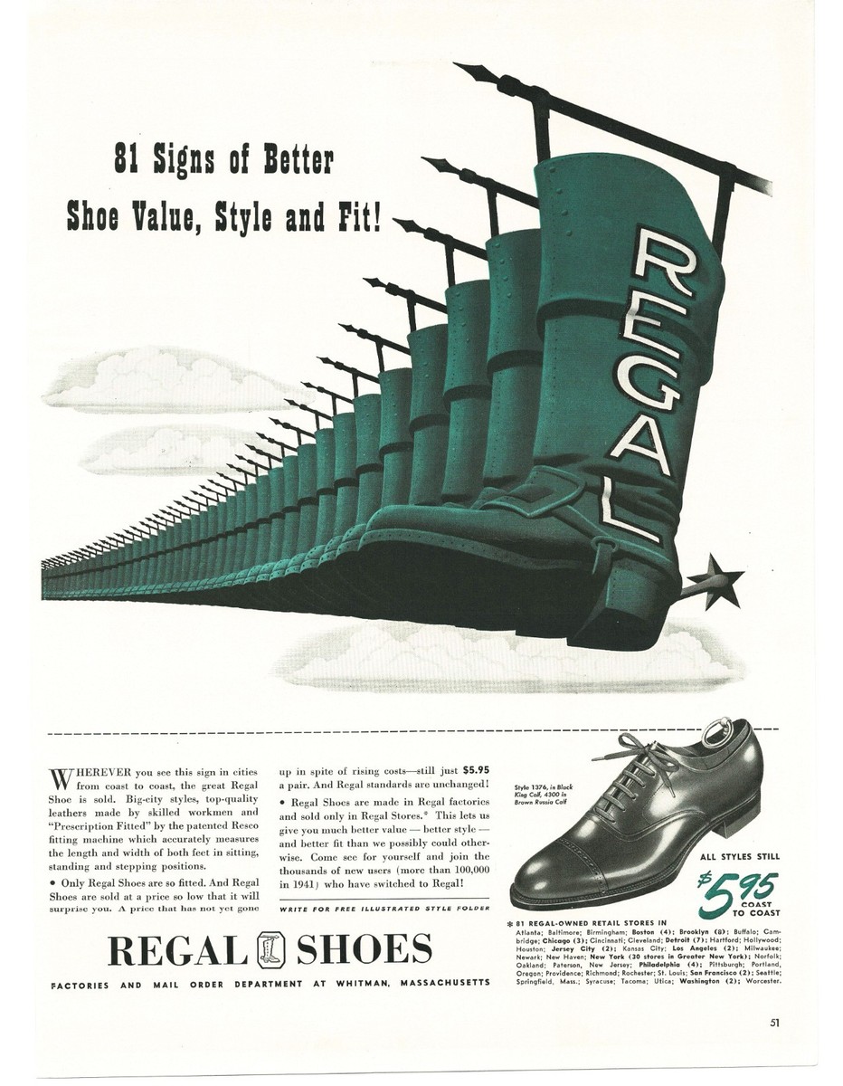 EDGERTON SHOES CATALOGUE 1941～1942 1942 Regal Shoes Green Boot Sign Vintage Print Ad Traditional