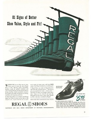 1942 Regal Shoes Green Boot Sign Vintage Print Ad Traditional