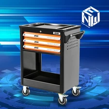 3-Drawers Rolling Tool Chest Cabinet w/Wheels Cart Keyed Locking System Orange