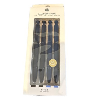   U Brands 4pk Ballpoint Pens Monterey Soft Touch 2 Black/Blue LOT OF 2 
