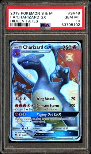 POKEMON CHARIZARD GX 2019 SUN & MOON HIDDEN FATES #SV49 FA PSA 10