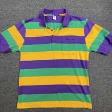 MARDI GRAS Polo Green Yellow Purple Mens L XLStripe KBW Pocket READ
