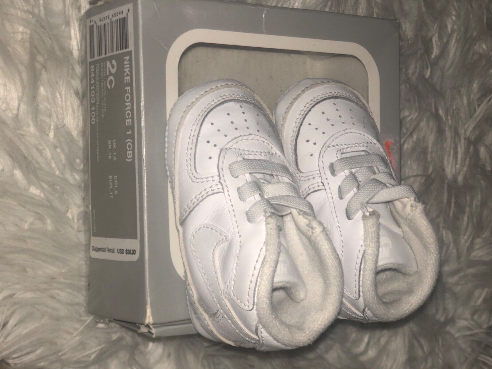 NIKE BABY FORCE White Soft Crib Shoes Size 2 C 3-6 months