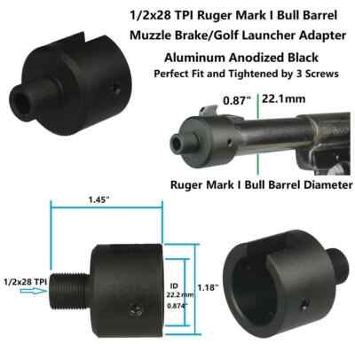 Ruger .22 Mark I,II, III，1/2x28 Thread Muzzle Adapter+Thread Protector,Bull
