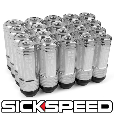 SICKSPEED 20 PC CHROME CAPPED ALUMINUM EXTENDED 50MM 3 PC LUG NUTS 12X1.25 N12