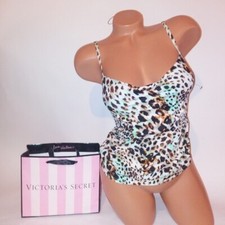 Victoria Secret Swim Tankini Top 32B Animal Cream Aqua Black