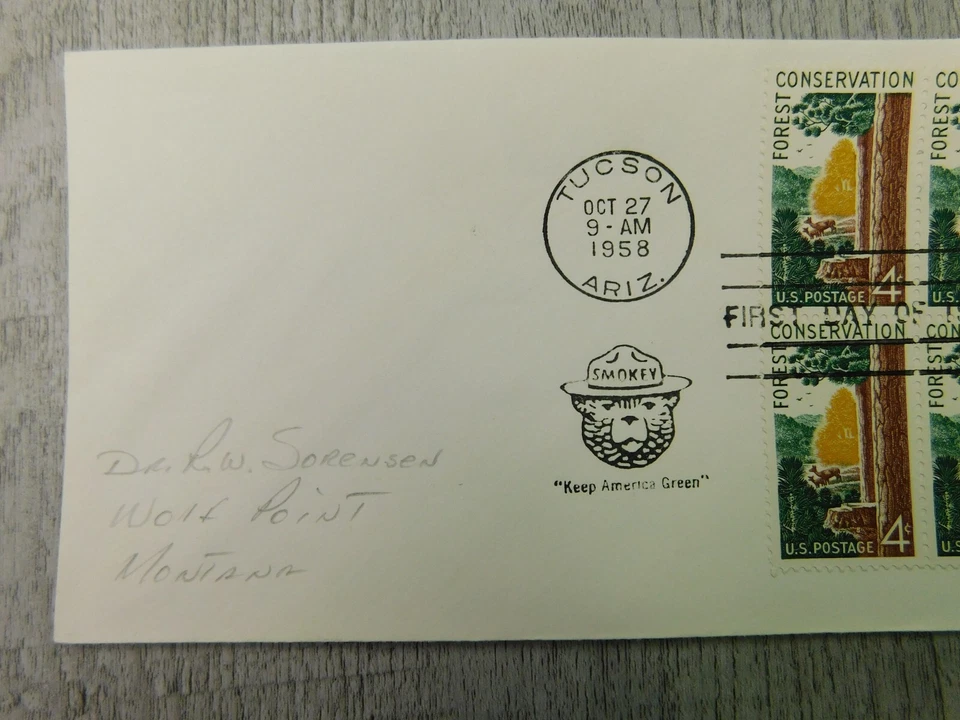 First Day Of Issue Tucson AZ Smokery The Bear 1958 Vintage Stamp Envelope Cover - Image 2 of 3