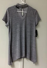 NWT AB Studio Women’s Size Medium Blouse Top Chocker Neckline Silver Gray Short