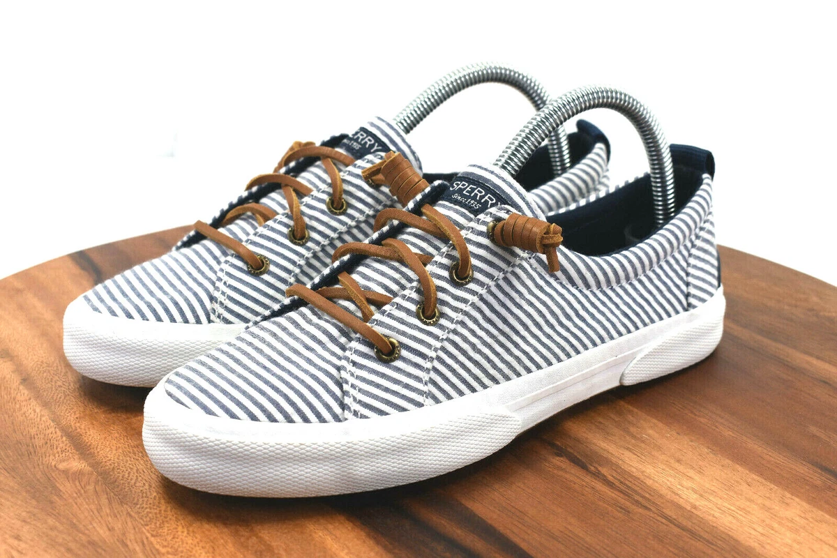 Blue and 2024 white striped sperrys