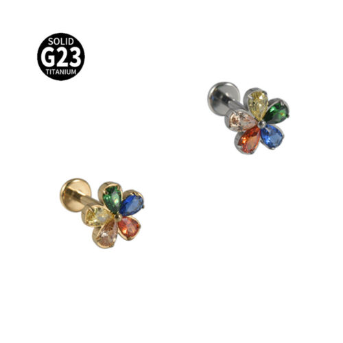 2PCS Titanium Flat Back Lip Stud Tragus Helix Cartilage Crystal Flower Earrings - Picture 10 of 29