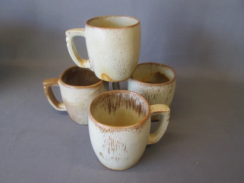 SET 4 FRANKOMA Art Pottery Desert Sand Tan Gold 5CL Coffee Mugs Cups Plainsman
