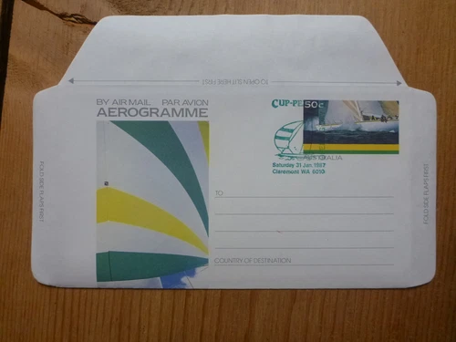 AUSTRALIA 1987 AMERICA'S CUP AEROGRAMME FDI- CUP-PEX OPENING DAY