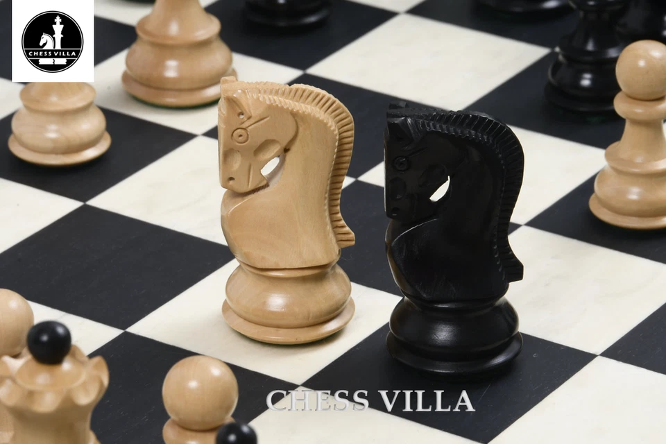 3.9" Russian Zagreb Chess Pieces Only set – Weighted Ebonised Boxwood & Boxwood - Image 3 of 4