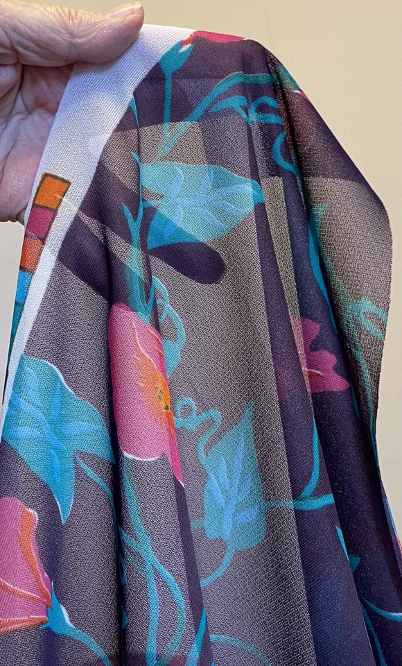 80s Vintage Floral Fabric Lauratex Textile Sheer Silky Poly Knit 64" wide 4.5yds - Image 4 of 4