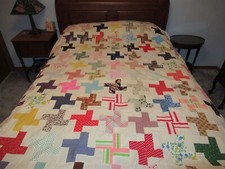 Vtg handmade patchwork pieced queen bedspread top only not quilted 107 x 91