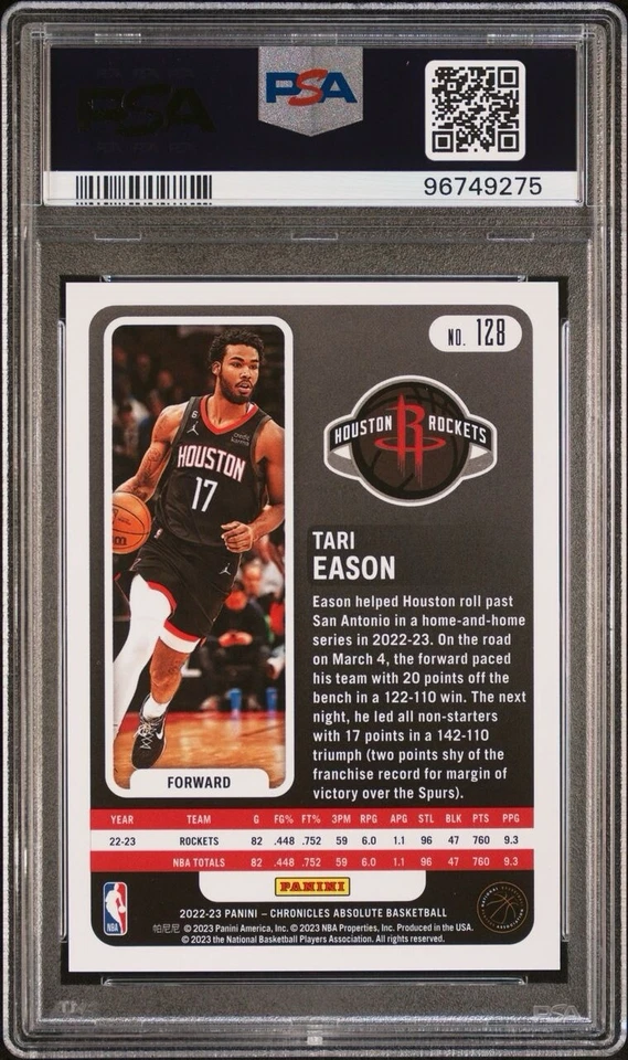 TARI EASON 2022-23 Chronicles 128 Asia Red #/48 PSA 10 GEM MINT RC ROCKETS POP 1 - Image 3 of 4