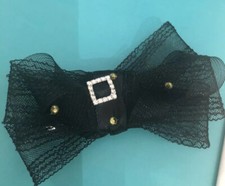 Retro Black Horsehair Bow W/ Swarovski Crystals Fascinator Hair Clip