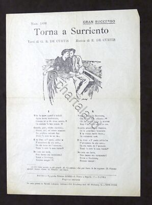 Musica - Testo canzone d'epoca - Torna a Surriento di G.B. E. De Curtis