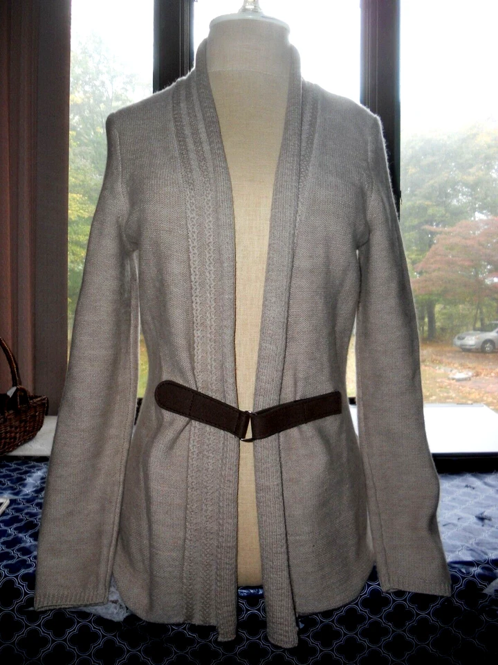 Suéter Mujer-MARINA LUNA-beige Lana Merino Cárdigan Imitación-Cierre Cinturón Ls-S Foto 2 de 4