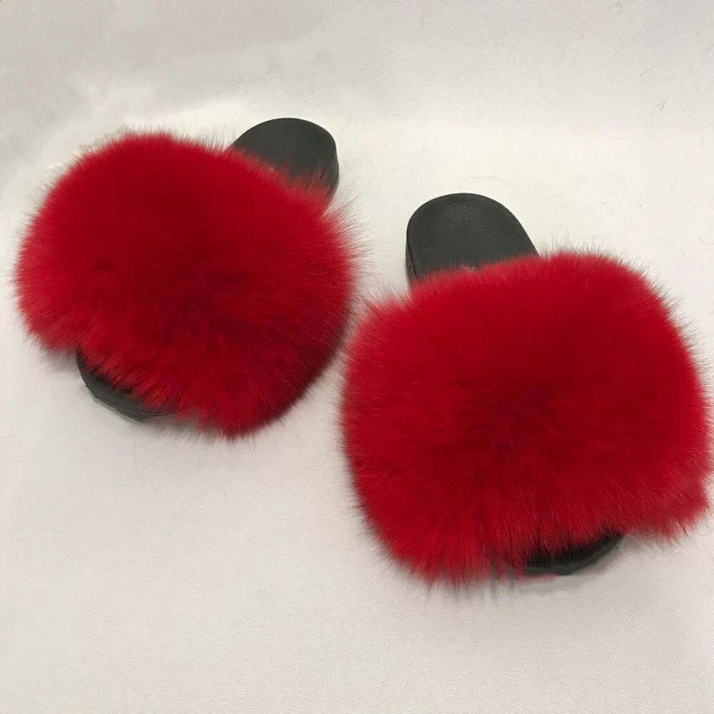 Red fluffy sliders outlet